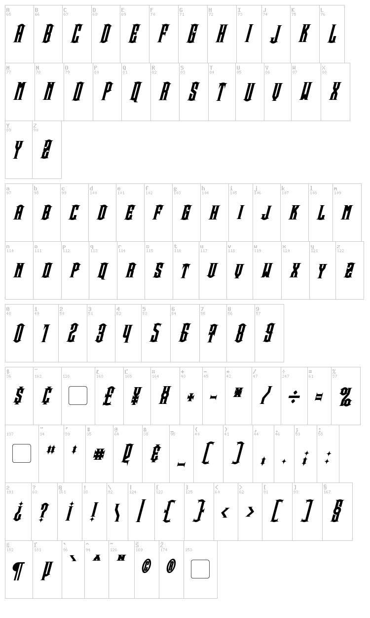 Steamwreck font map